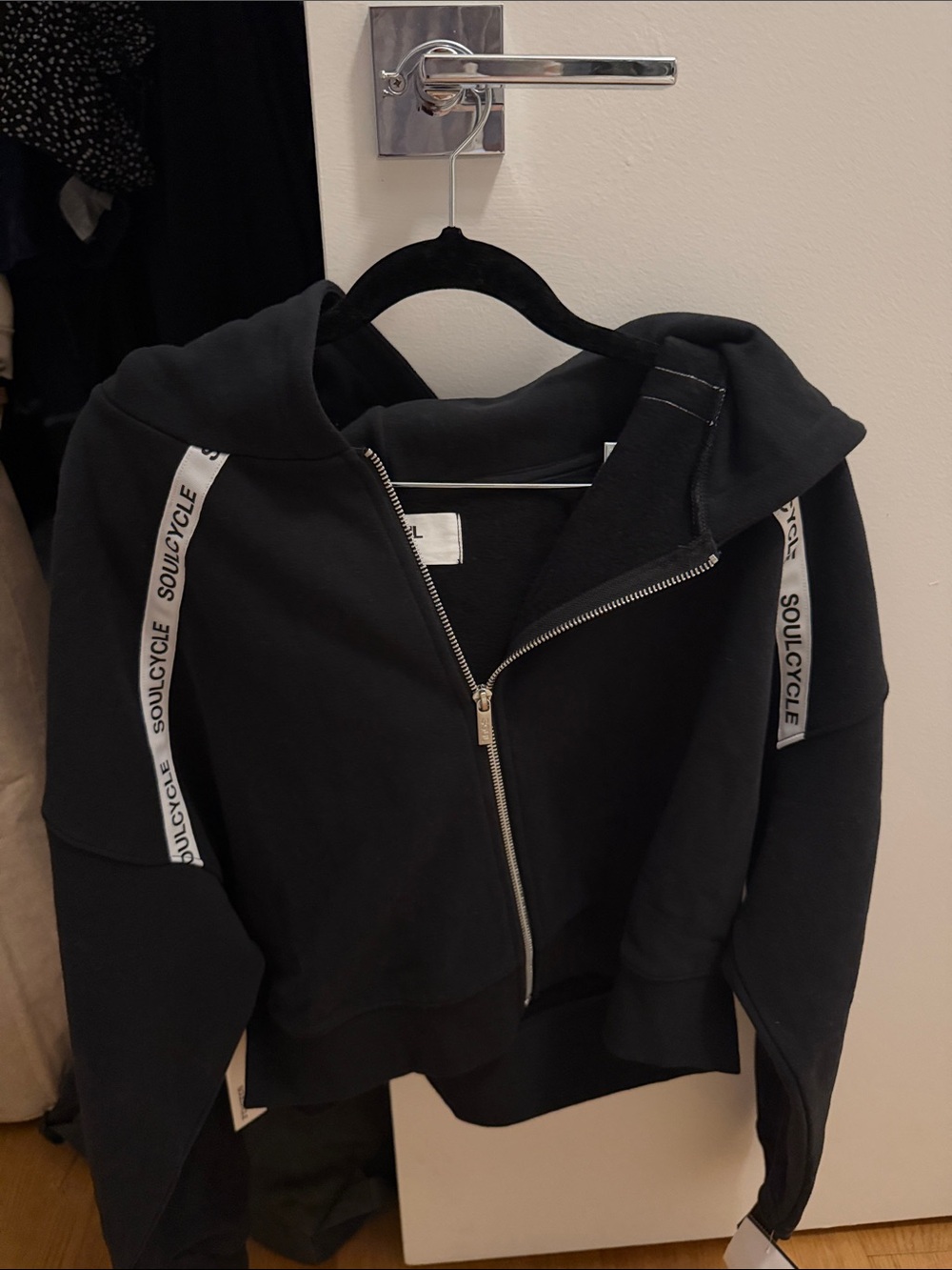 soulcycle Black Hooded Zip-Up with Logo Tape